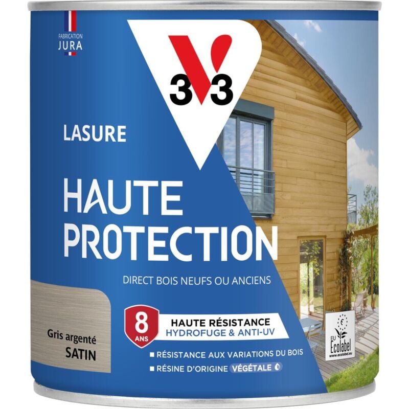 V33 - Lasure Haute Protection Biosourcée gris argent Satin - 0,75L