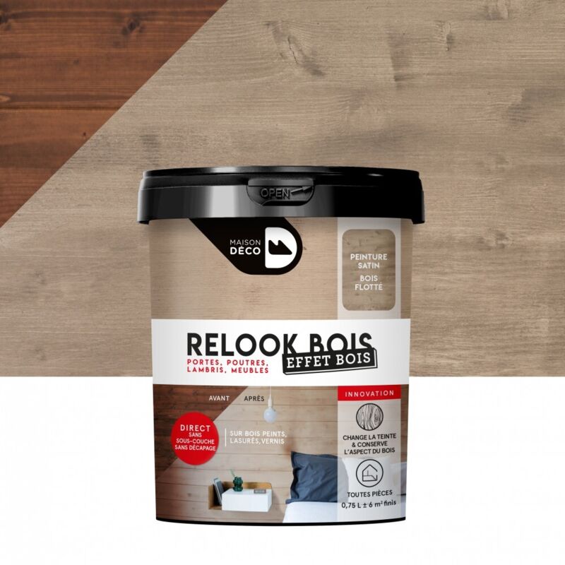 Maison Deco - Lasure intérieure poutre et lambris Relook bois bois flotte, 0.75 l