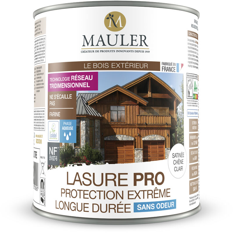 MAULER - Lasure chêne clair Pro Mauler ECOLABEL 2,5L - ne pèle pas, ne s'écaille pas - protection très longue durée certifiée NF EN 927-6