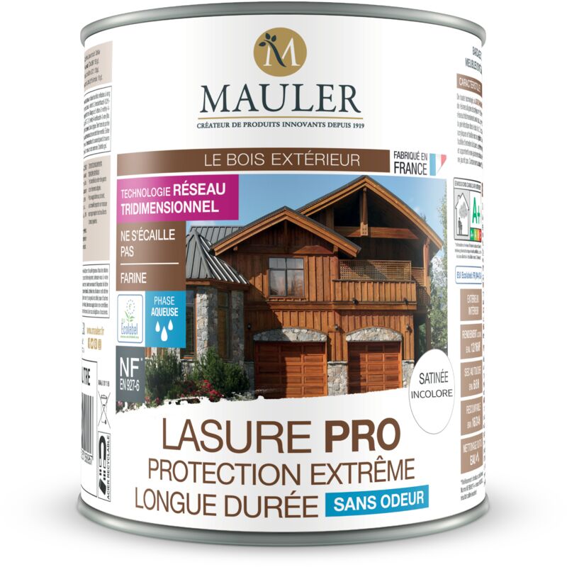 1919 By Mauler - mauler - Lasure Incolore - 1L - satiné - Qualité professionnelle, ne pèle pas, ne s'écaille pas - satine incolore