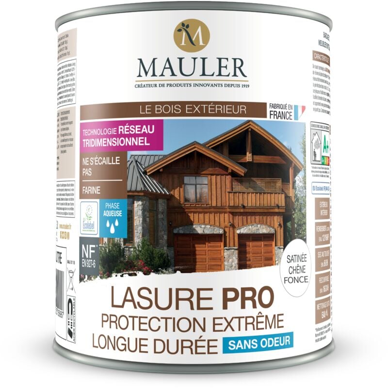 MAULER - Lasure Chêne foncé - 1L - satiné - Qualité professionnelle, ne pèle pas, ne s'écaille pas