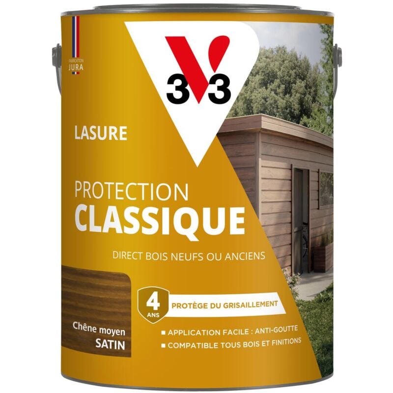 V33 - Lasure Protection Classique chêne moyen Satin - 5L