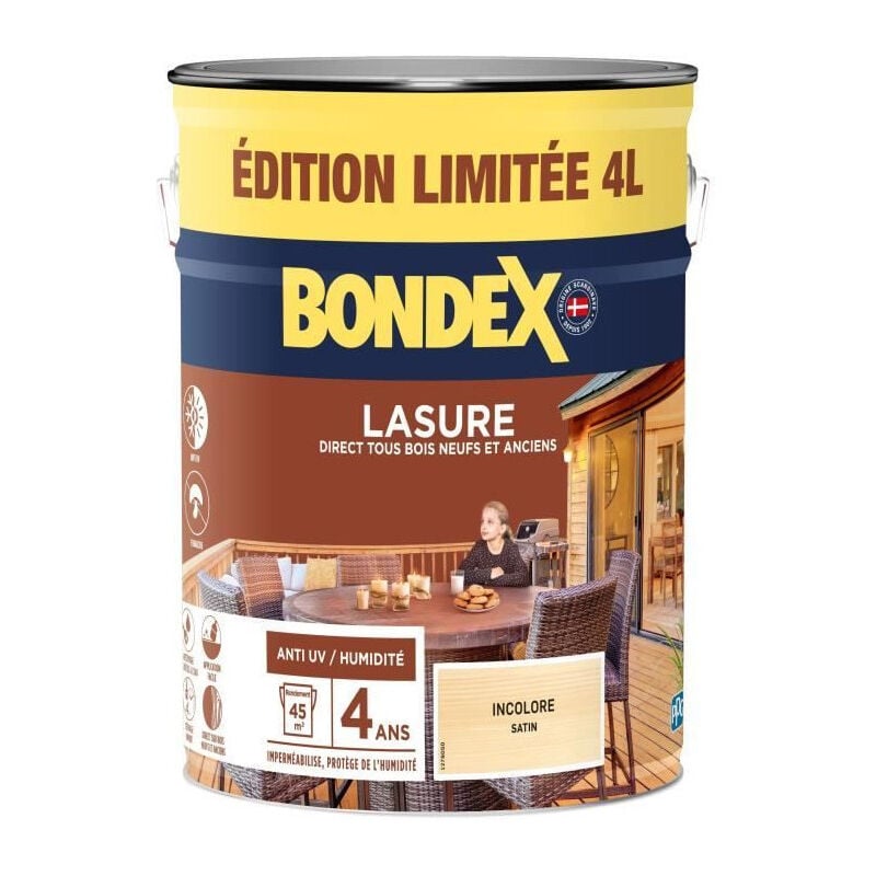 Bondex - Lasure protection de bois - Incolore - Mat 4 l