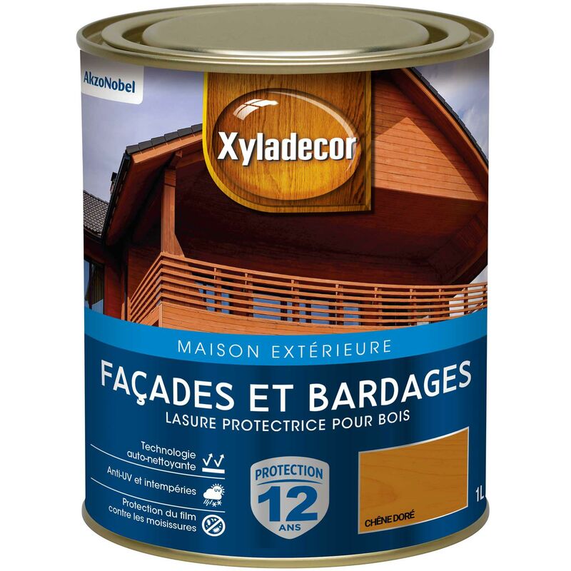Lasure protectrice pour bois extérieur Facades et Bardages aspect satin chêne doré 1 L