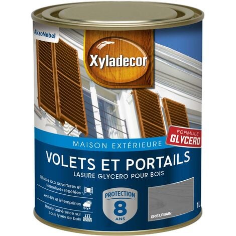 Lasure protectrice glycéro pour bois extérieur - Volets et Portails -  aspect satin gris urbain 1 L - Xyladecor
