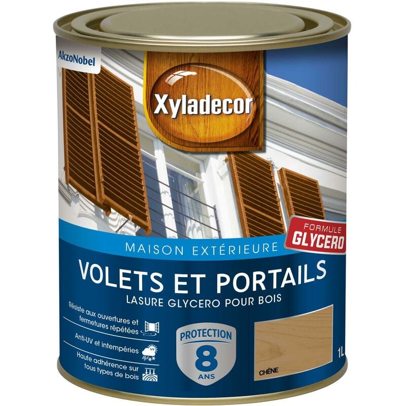 Lasure protectrice glycéro pour bois extérieur - Volets et Portails - aspect satin chêne 1 l Xyladecor