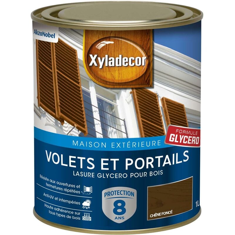Xyladecor - Lasure protectrice glycéro pour bois extérieur - Volets et Portails - aspect satin chêne foncé 1 l