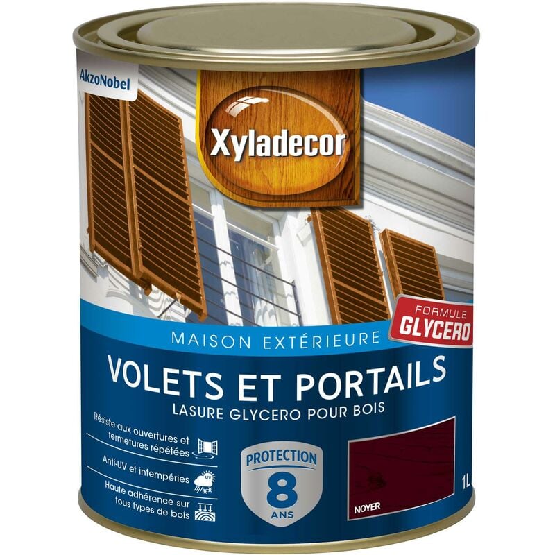 Xyladecor - Lasure protectrice glycéro pour bois extérieur - Volets et Portails - aspect satin noyer 1 l