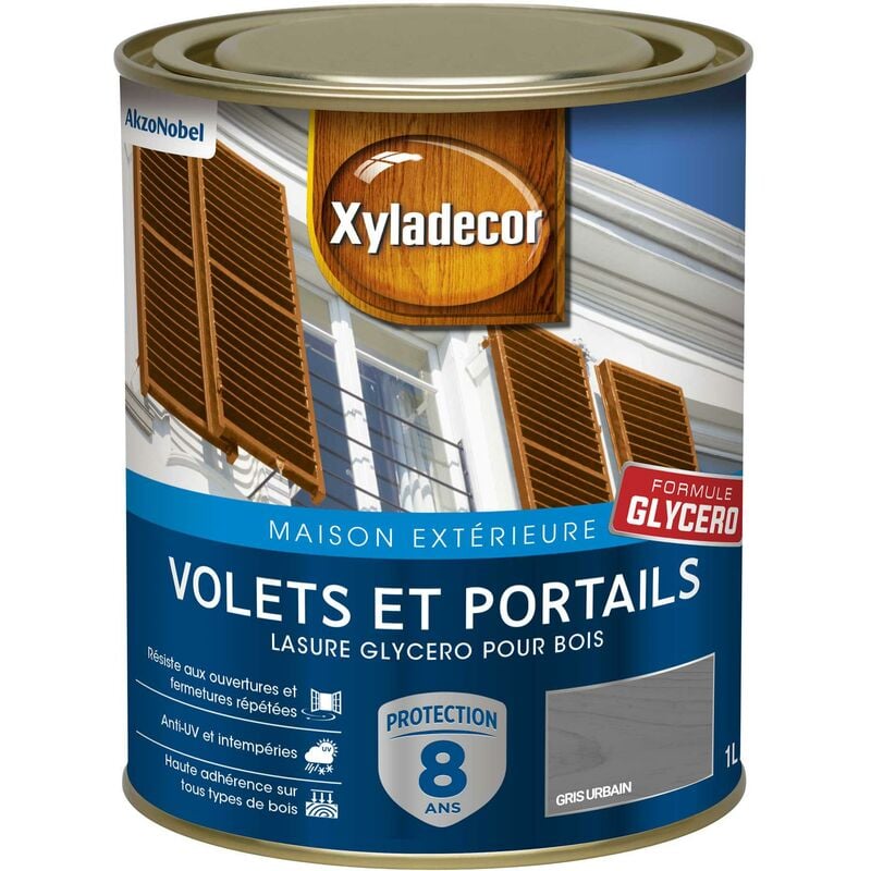 Xyladecor - Lasure protectrice glycéro pour bois extérieur - Volets et Portails - aspect satin gris urbain 1 l