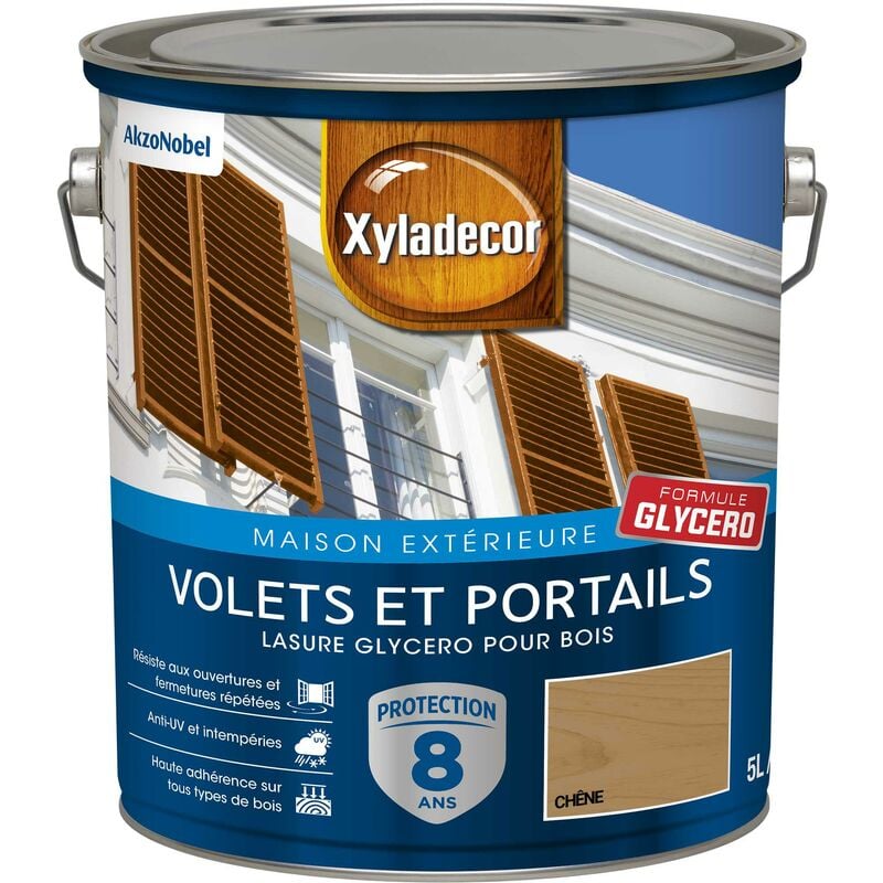 Xyladecor - Lasure protectrice glycéro pour bois extérieur - Volets et Portails - aspect satin chêne 5 l