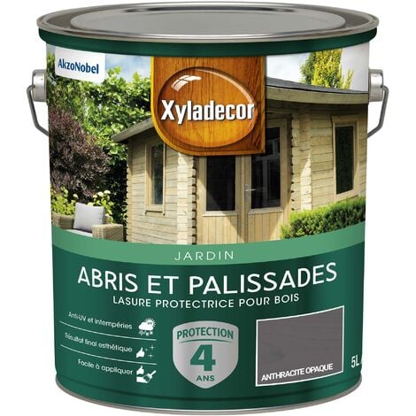 AKZONOBEL Lasure protectrice pour bois extérieur - Abris et Palissades - aspect mat anthracite opaque 5 L - Xyladecor