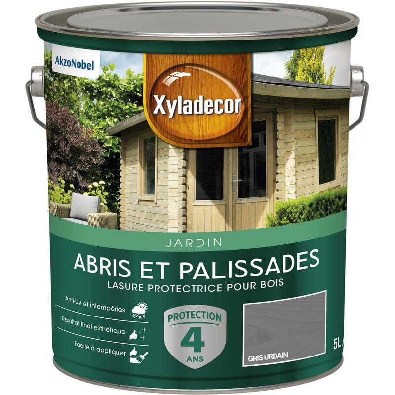 Xyladecor - Lasure protectrice pour bois extérieur - Abris et Palissades - aspect mat gris urbain 5 l