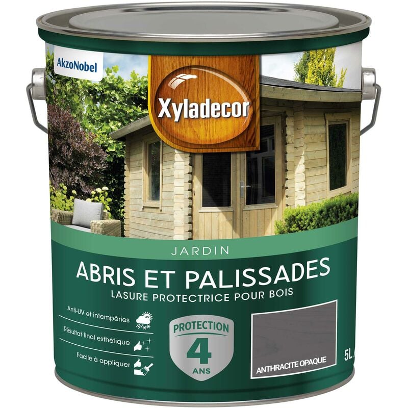 Xyladecor - Lasure protectrice pour bois extérieur - Abris et Palissades - aspect mat anthracite opaque 5 l