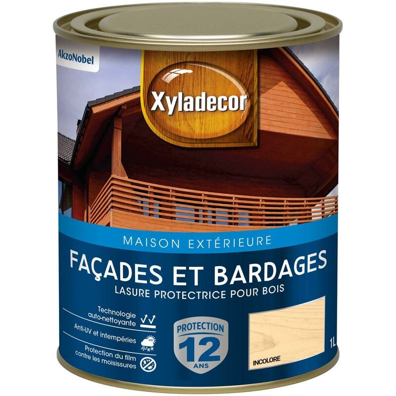 Xyladecor - Lasure protectrice pour bois extérieur - Facades et Bardages - aspect satin incolore 1 l