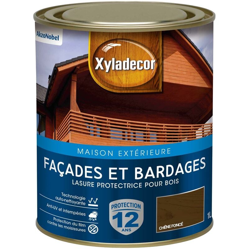 Xyladecor - Lasure protectrice pour bois extérieur - Facades et Bardages - aspect satin chêne foncé 1 l
