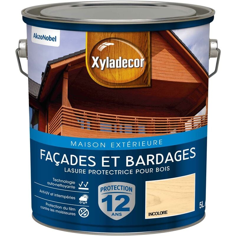 Xyladecor - Lasure protectrice pour bois extérieur - Facades et Bardages - aspect satin incolore 5 l