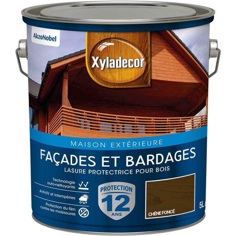 Xyladecor - Lasure protectrice pour bois extérieur - Facades et Bardages - aspect satin chêne foncé 5 l