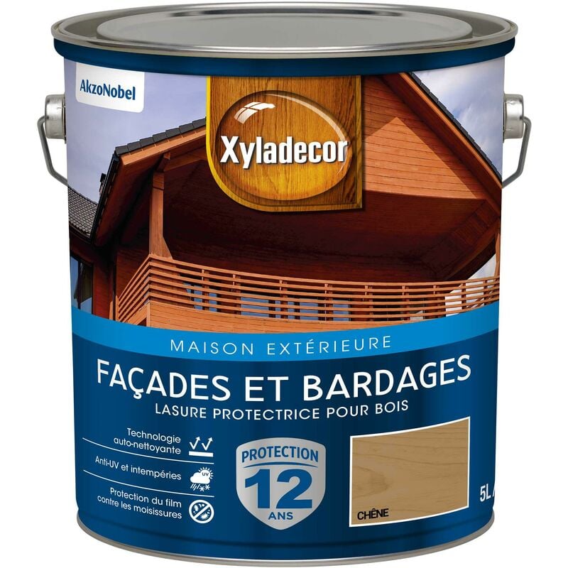 Xyladecor - Lasure protectrice pour bois extérieur - Facades et Bardages - aspect satin chêne 5 l