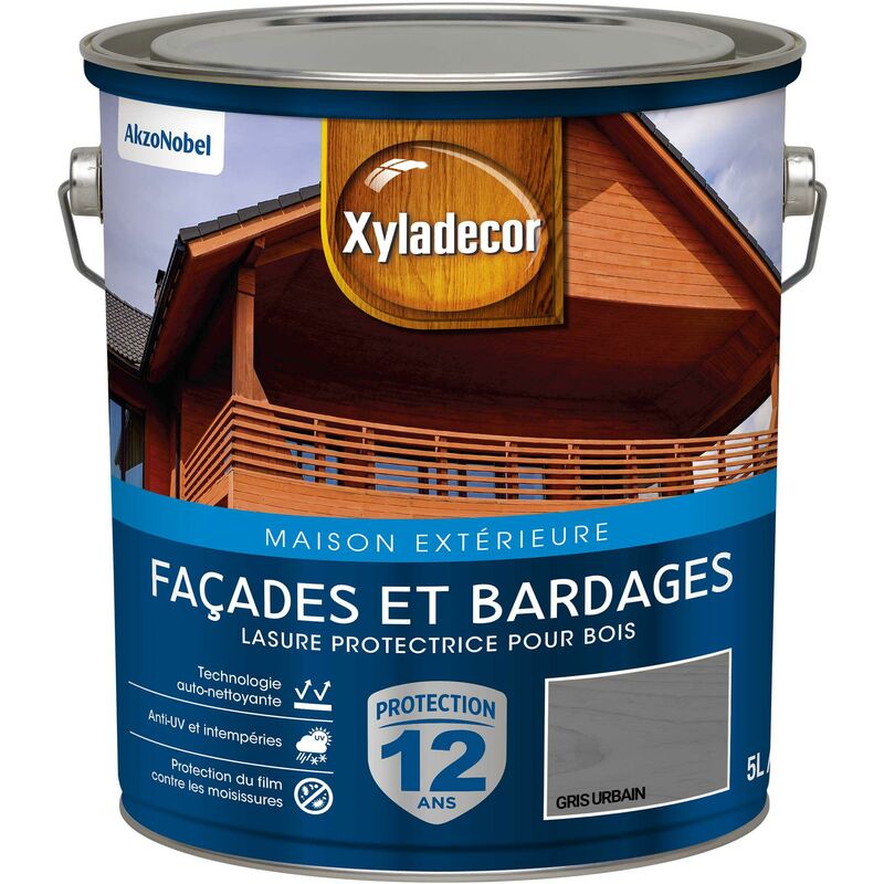 Xyladecor - Lasure protectrice pour bois extérieur - Facades et Bardages - aspect satin gris urbain 5 l