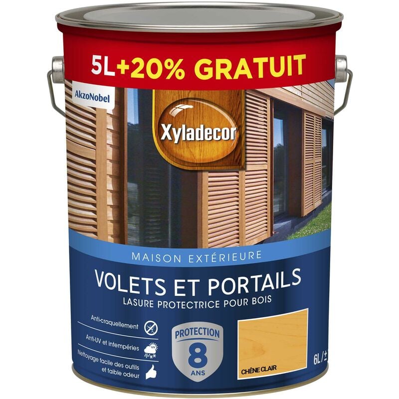 Lasure protectrice pour bois extérieur - Volets et Portails - aspect satin chêne clair 6 l (5 l + 1 l gratuit) - Xyladecor