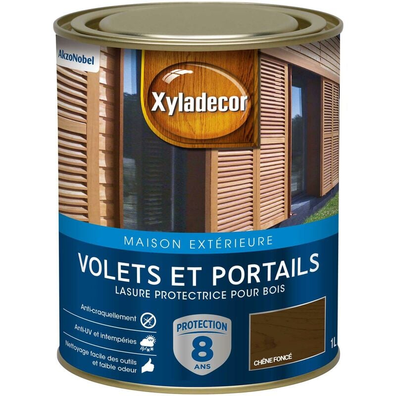 Lasure protectrice pour bois extérieur - Volets et Portails - aspect satin chêne foncé 1 l Xyladecor
