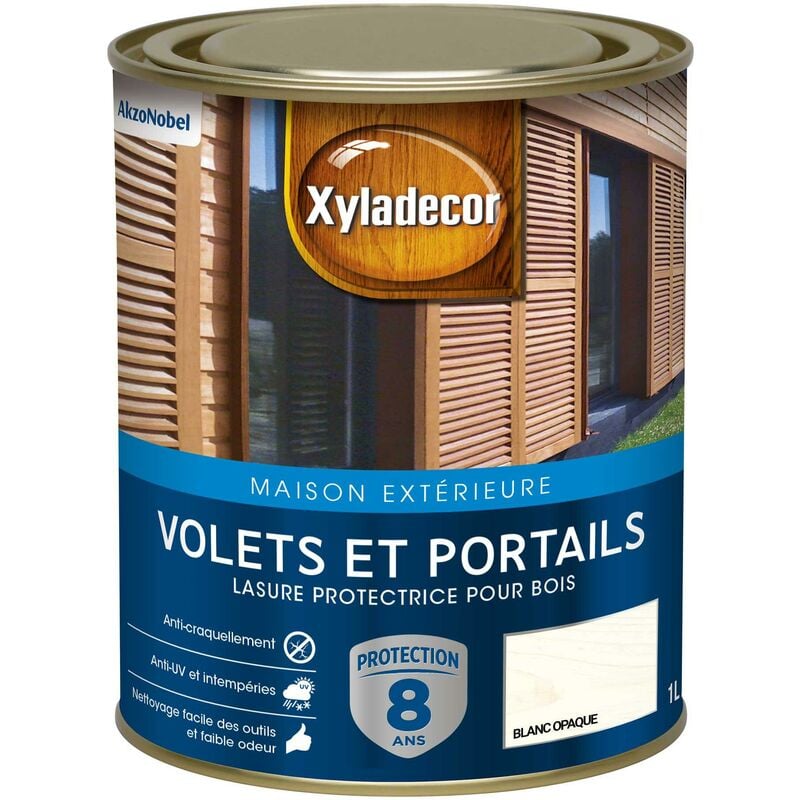 Xyladecor - Lasure protectrice pour bois extérieur - Volets et Portails - aspect satin blanc opaque 1 l