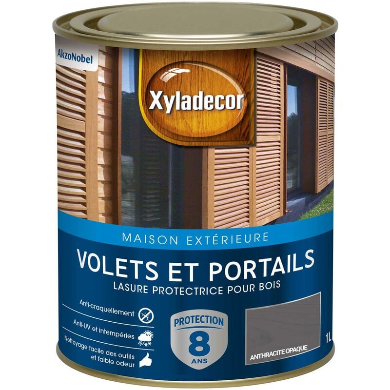 Xyladecor - Lasure protectrice pour bois extérieur - Volets et Portails - aspect satin anthracite opaque 1 l