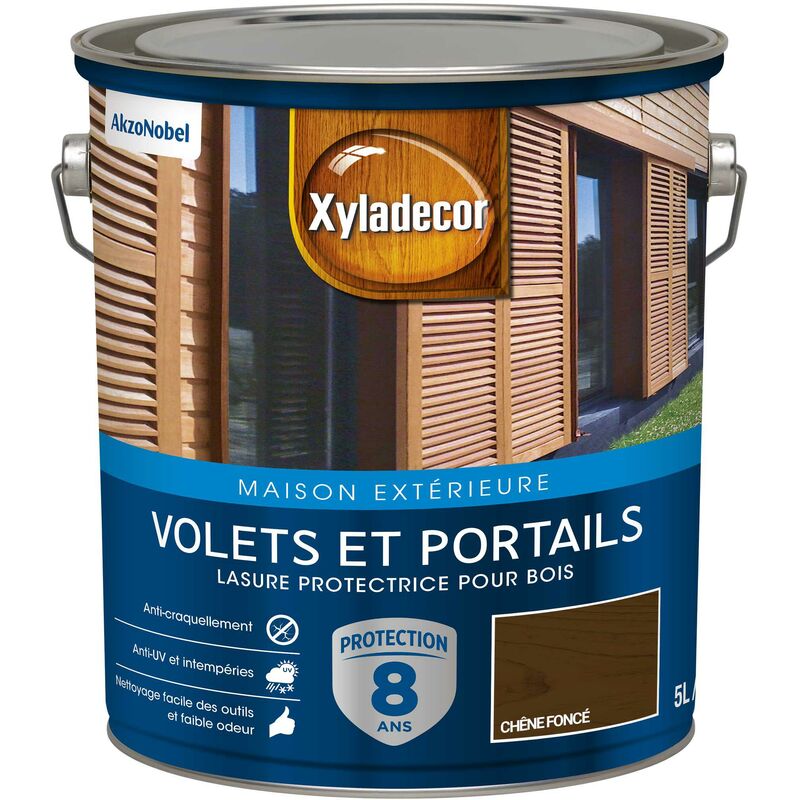 Lasure protectrice pour bois extérieur - Volets et Portails - aspect satin chêne foncé 5 l Xyladecor