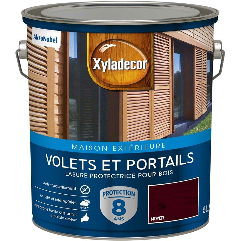 Lasure protectrice pour bois extérieur - Volets et Portails - aspect satin noyer 5 l Xyladecor