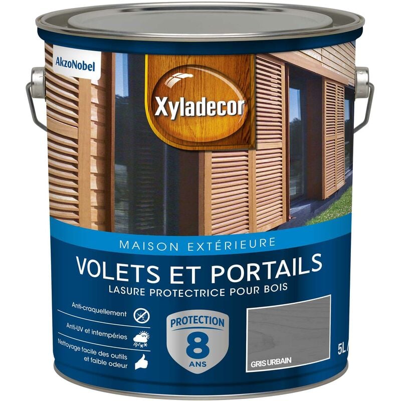 Lasure protectrice pour bois extérieur - Volets et Portails - aspect satin gris urbain 5 l Xyladecor