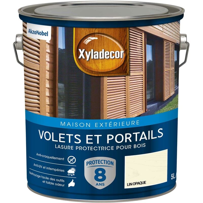 Lasure protectrice pour bois extérieur - Volets et Portails - aspect satin lin opaque 5 L - Xyladecor