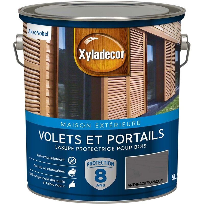 Xyladecor - Lasure protectrice pour bois extérieur - Volets et Portails - aspect satin anthracite opaque 5 l