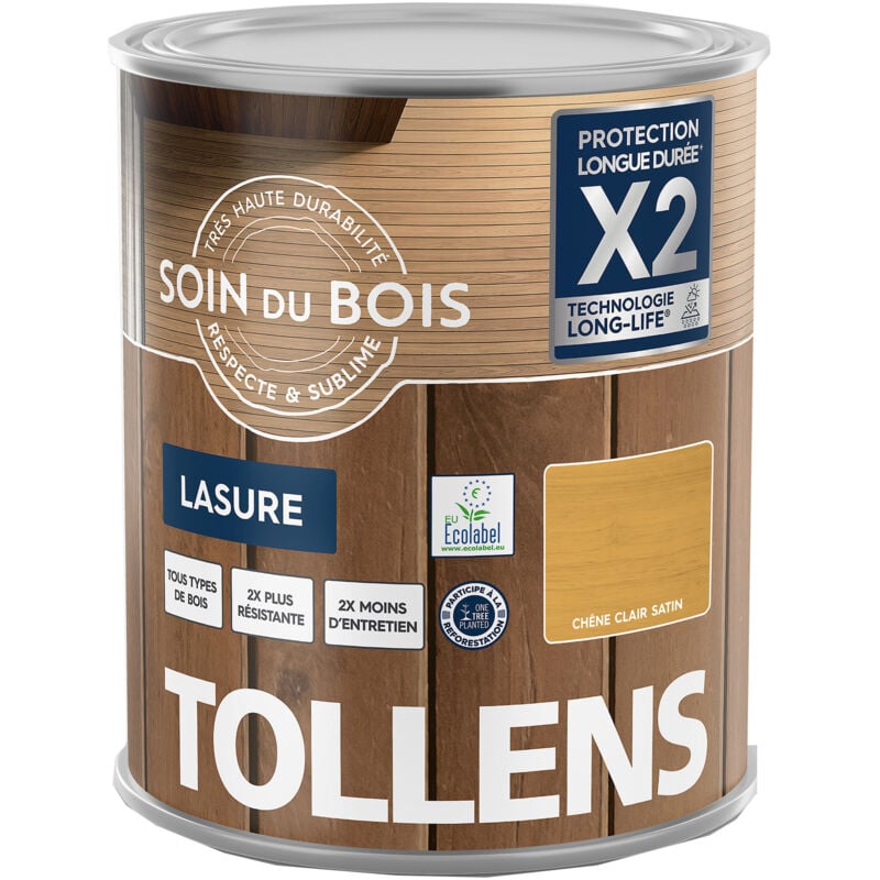 Tollens - Lasure bois - Ultra Résistante pour moins d'entretien Tous Types de bois - Satin - Chêne Clair - 1L