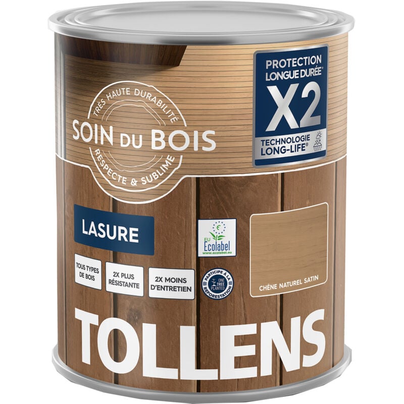 Tollens - Lasure bois - Ultra Résistante pour moins d'entretien Tous Types de bois - Satin - Chêne Naturel - 5L