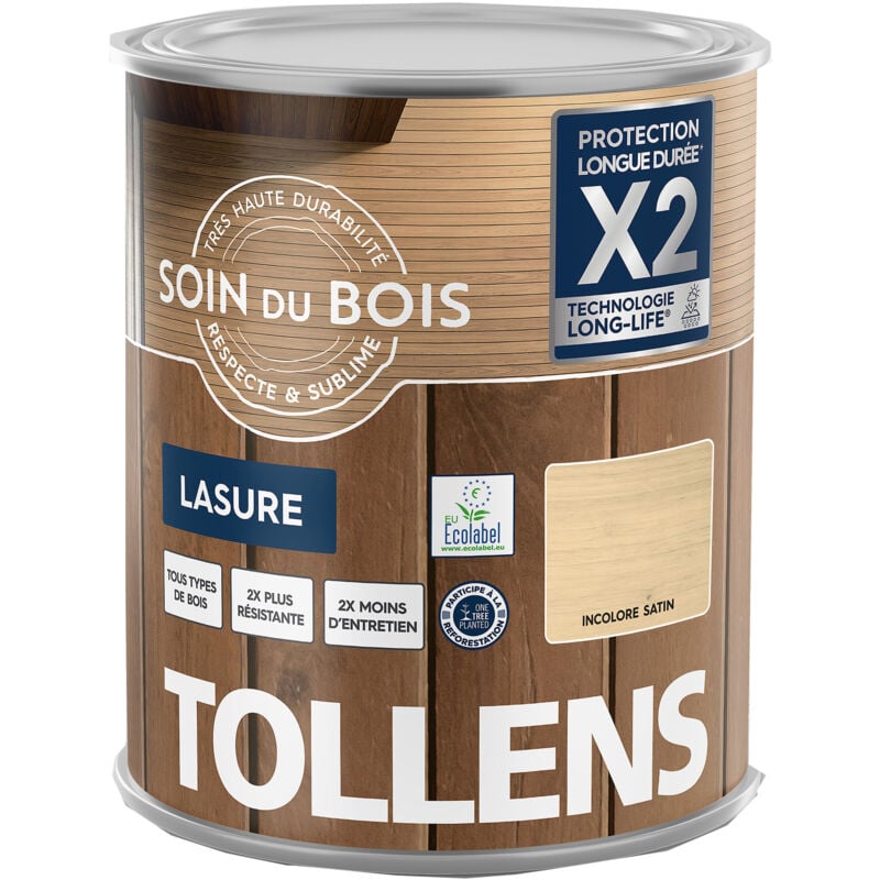 Tollens - Lasure bois - Ultra Résistante pour moins d'entretien Tous Types de bois - Satin - Incolore - 1L