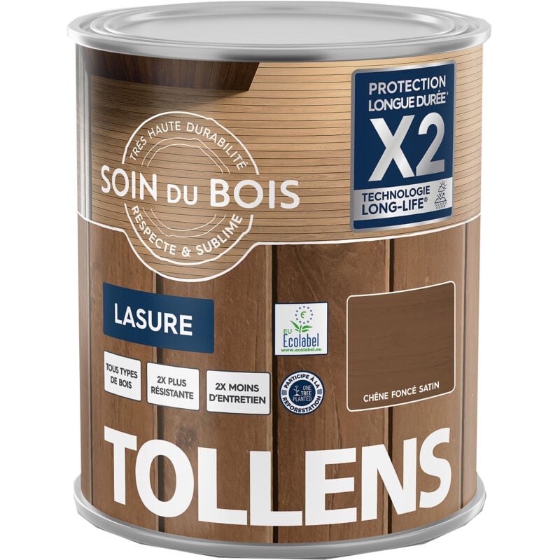 Tollens - Lasure bois - Ultra Résistante pour moins d'entretien Tous Types de bois - Satin - Chêne Foncé - 5L