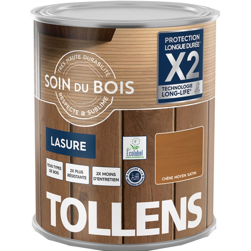 Tollens - Lasure bois - Ultra Résistante pour moins d'entretien Tous Types de bois - Satin - Chêne Moyen - 5L