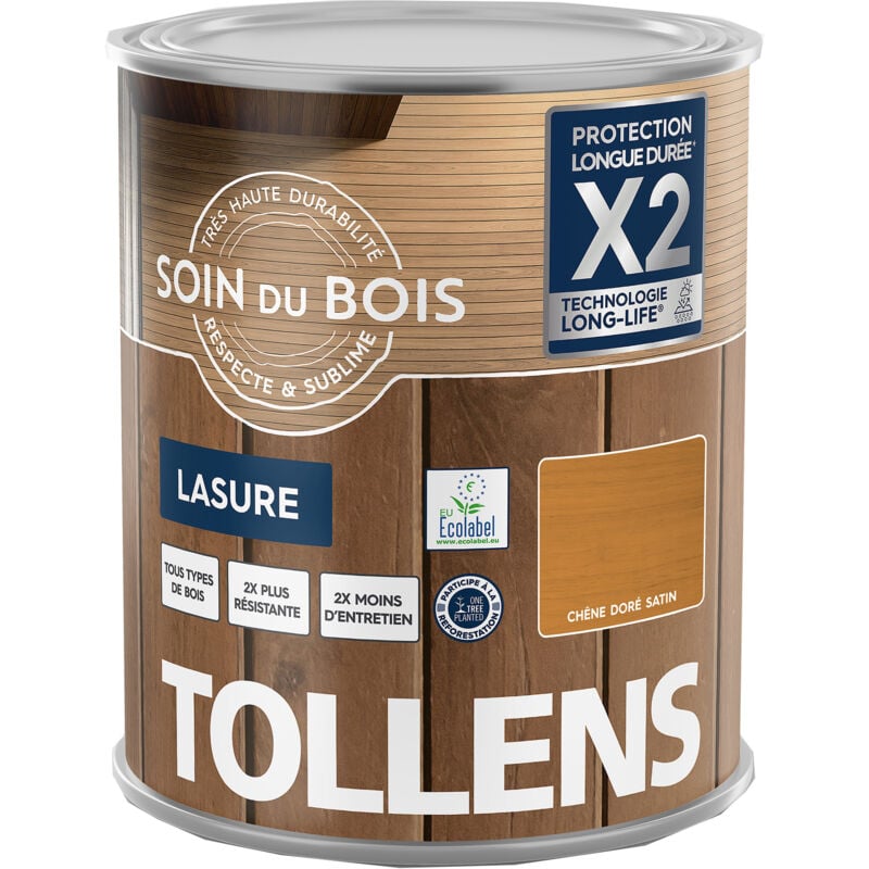 Tollens - Lasure bois - Ultra Résistante pour moins d'entretien Tous Types de bois - Satin - Chêne Doré - 1L