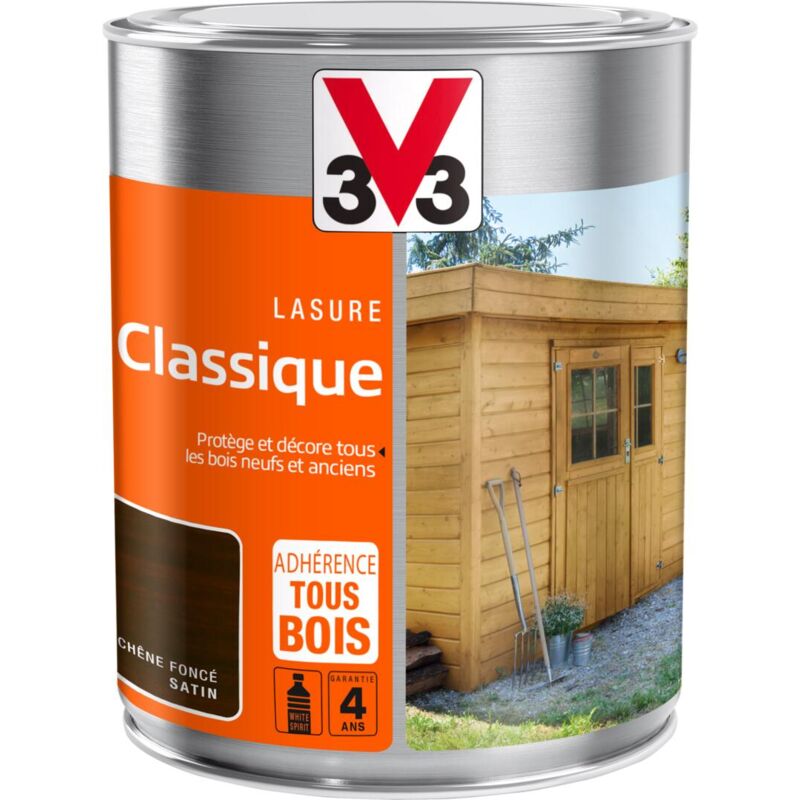 V33 - Lasure classique Solvantée Chêne foncé Satin 1L