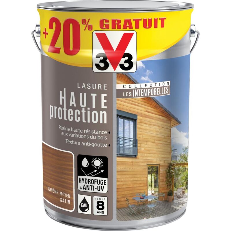 Lasure haute protection Les intemporelles® V33 Chêne moyen Satin 5L + 20%