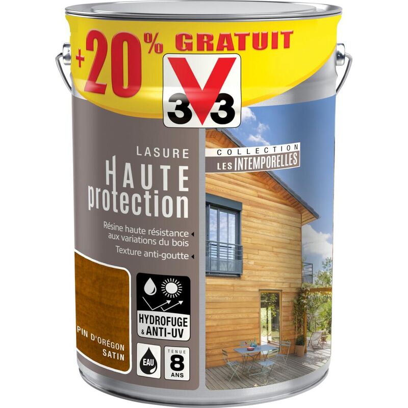 Lasure haute protection Les intemporelles® V33 Pin d'orégon Satin 5L + 20%