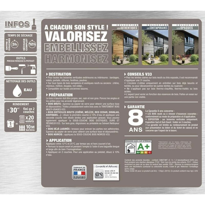 V33 - Lasure Haute Protection Les Authentiques Chêne doré 6 l