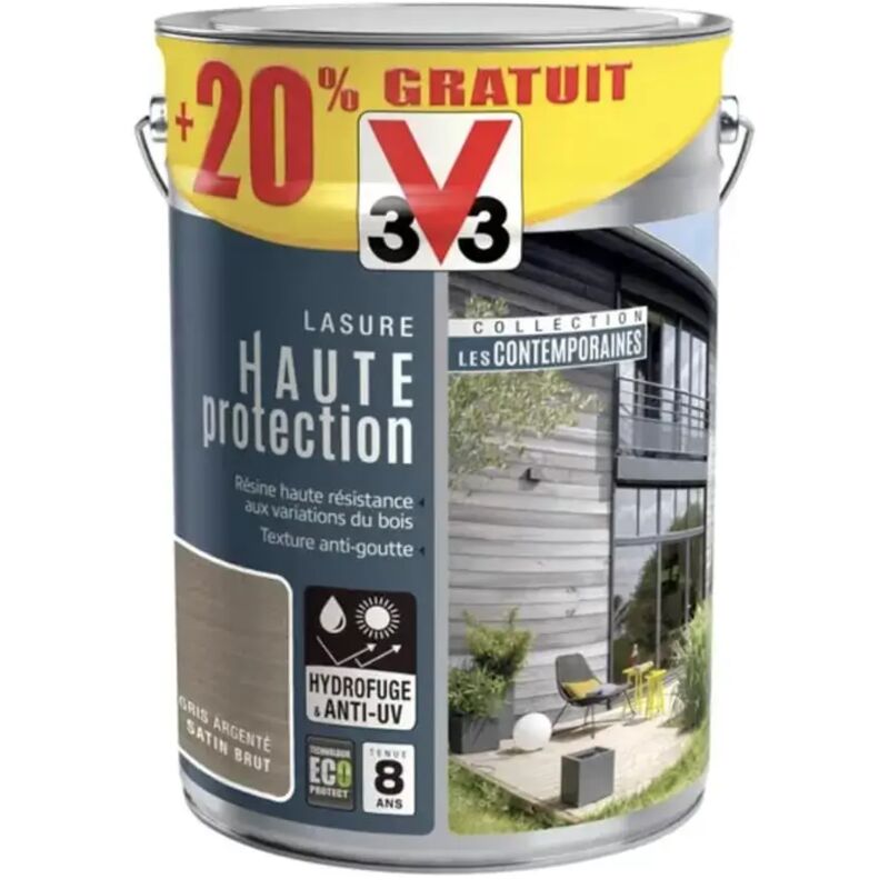 V33 - Lasure Haute Protection Les Contemporaines Gris argenté 6 l