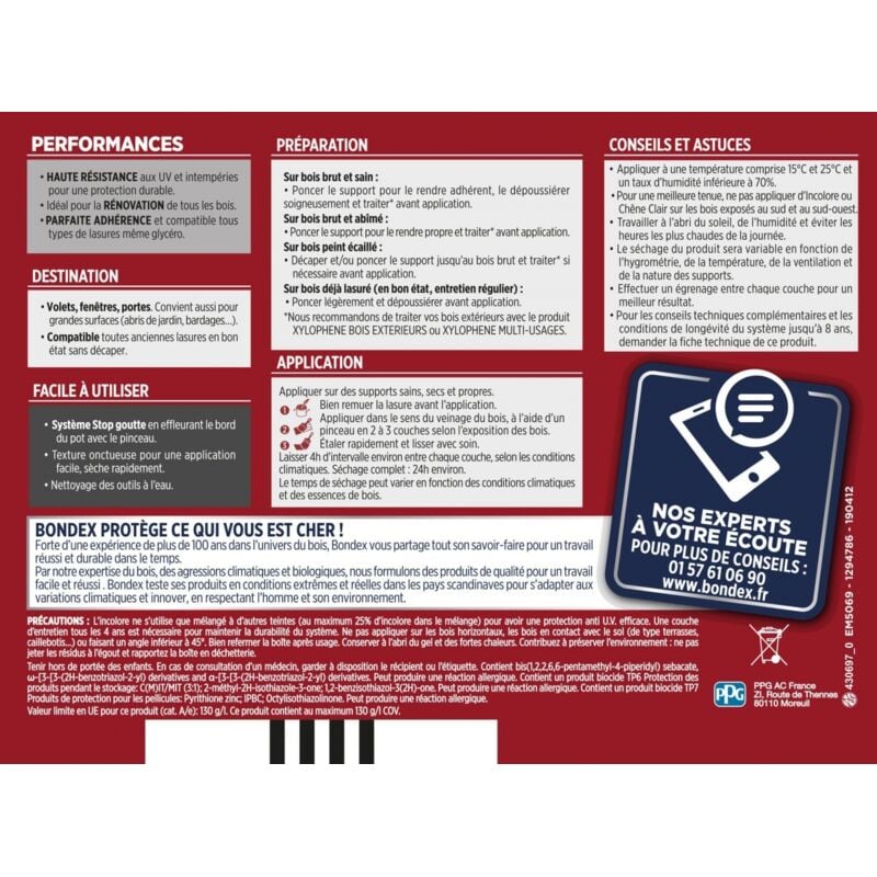 Bondex - Lasure Très Haute Protection Satin 8 ans Finition: Satiné - Couleur: Chêne moyen - Conditionnement: 2.5L