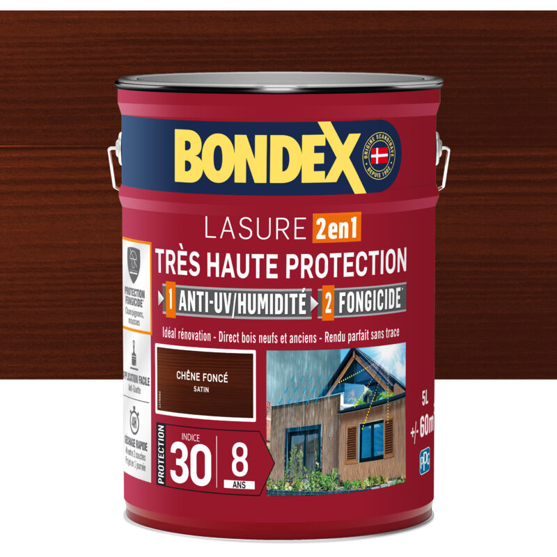 Bondex - Lasure Très Haute Protection Satin 8 ans Finition: Satiné - Couleur: Chêne foncé - Conditionnement: 5L