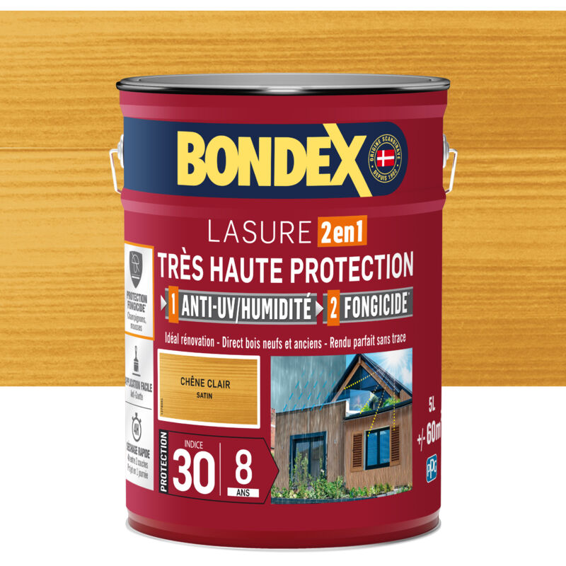 Bondex - Lasure Très Haute Protection Satin 8 ans Finition: Satiné - Couleur: Chêne clair - Conditionnement: 5L