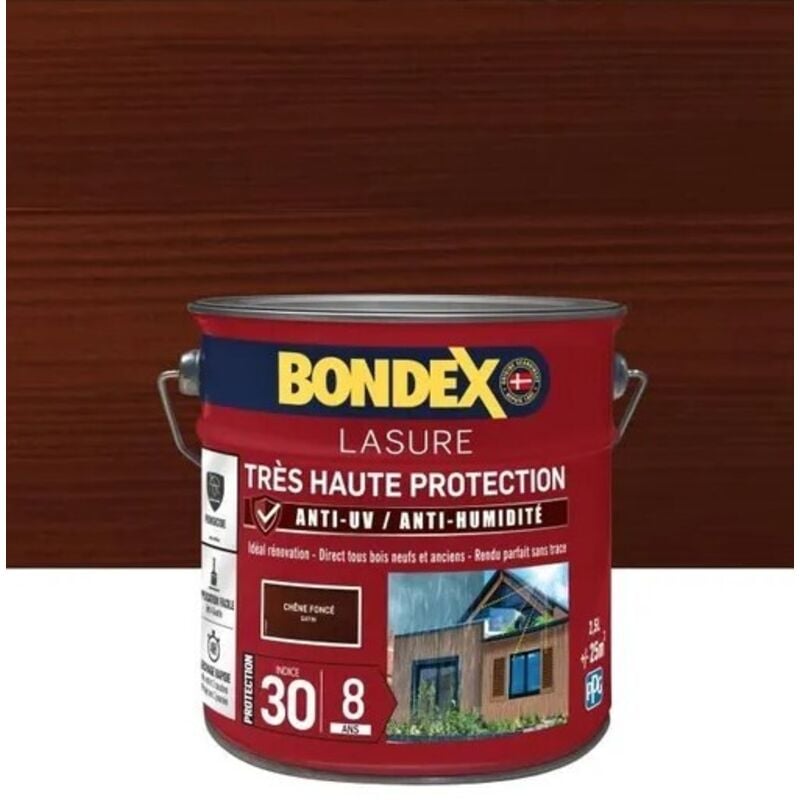 Bondex Lasure Très Haute Protection Satin 8 ans Finition: Satiné - Couleur: Chêne foncé - Conditionnement: 2.5L