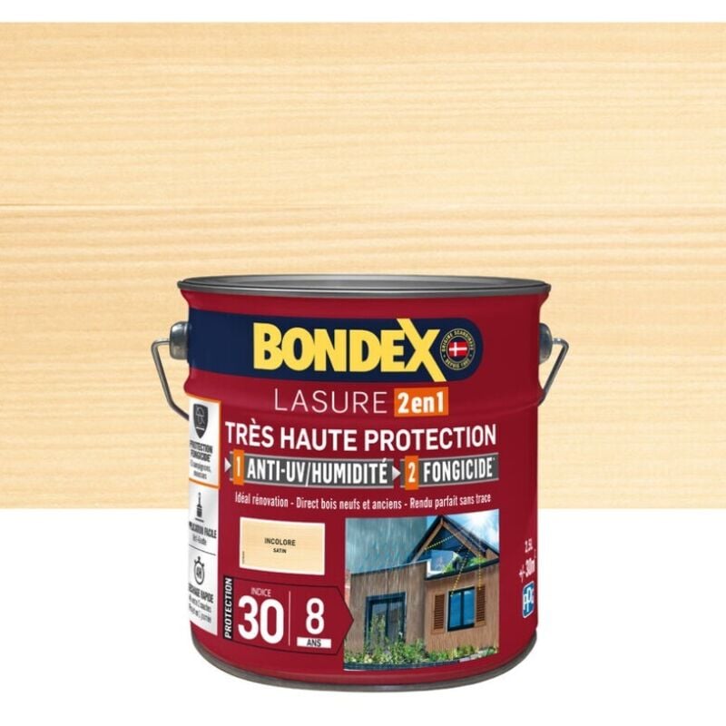 Lasure Très Haute Protection Satin 8 ans Finition: Satiné - Couleur: Incolore - Conditionnement: 2.5L - Bondex