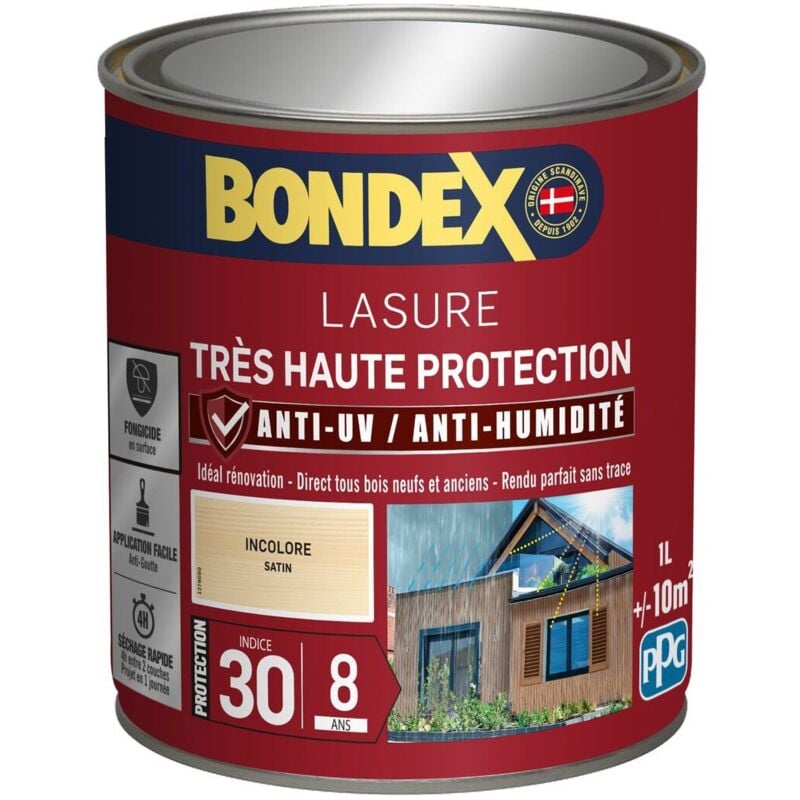 Bondex - Lasure Très Haute Protection Satin 8 ans Finition: Satiné - Couleur: Incolore - Conditionnement: 1L
