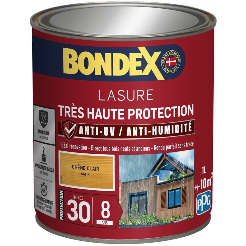 Bondex - Lasure Très Haute Protection Satin 8 ans Finition: Satiné - Couleur: Chêne clair - Conditionnement: 1L